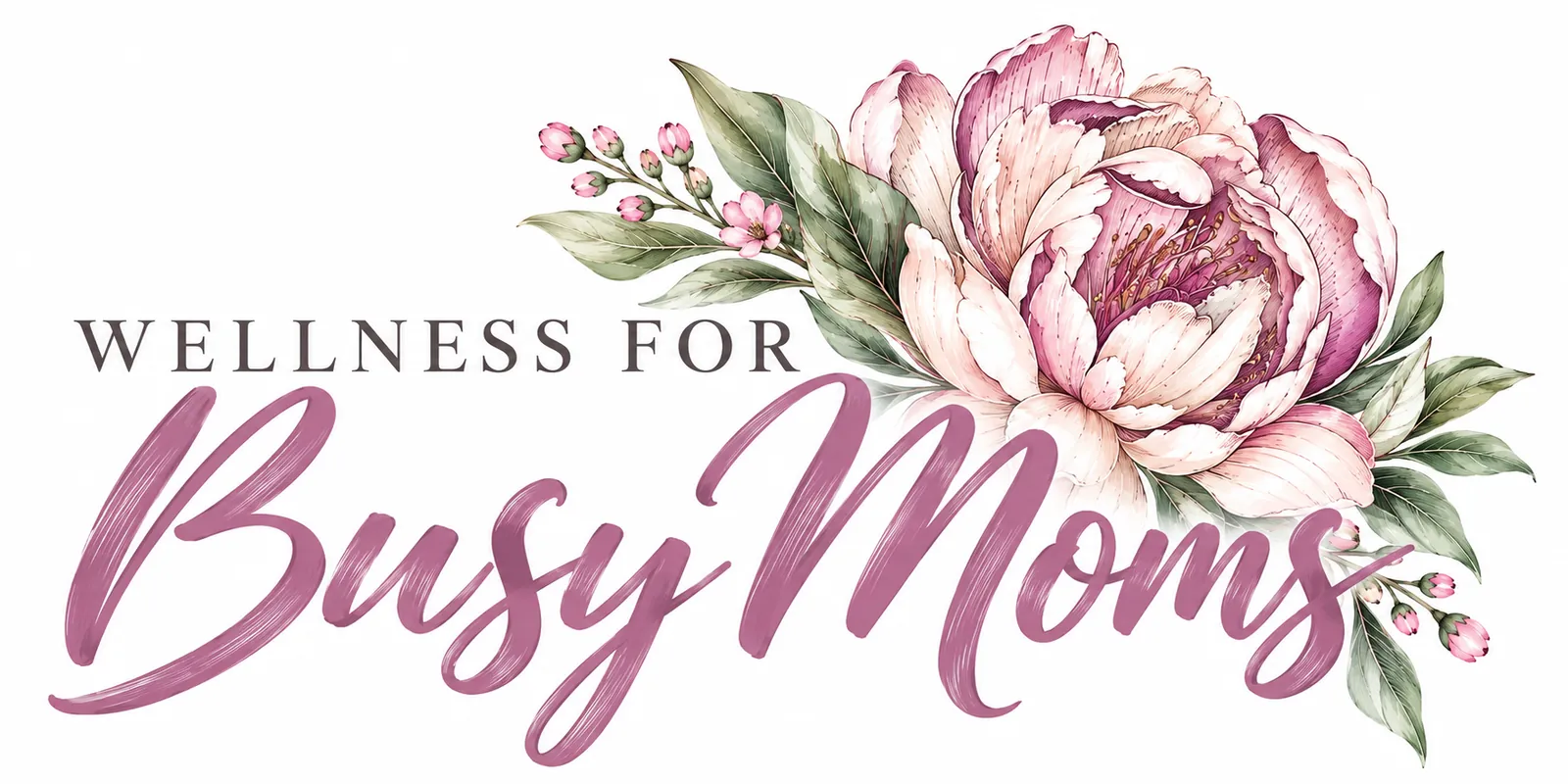 Wellness for Busy Moms logo with a watercolor peony.